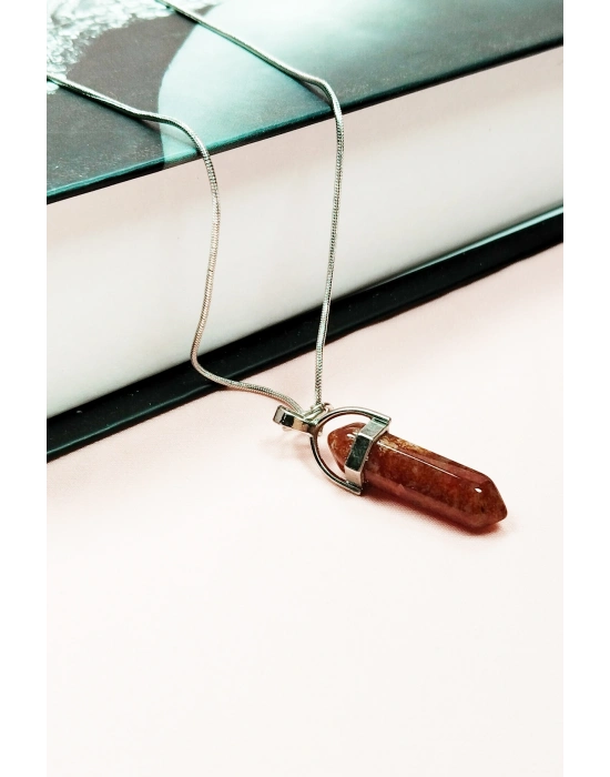 Jasper Doğal Taşı Zincirli El Yapımı Tasarımlı Kolye Uç: 3,5 cm Zincir: 20 cm Kutulu