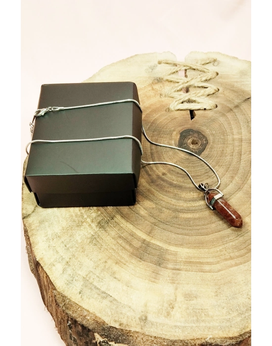 Jasper Doğal Taşı Zincirli El Yapımı Tasarımlı Kolye Uç: 3,5 cm Zincir: 20 cm Kutulu