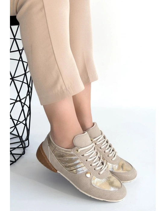 Jawen Bej Nubuk Gold Detaylı Spor Ayakkabı