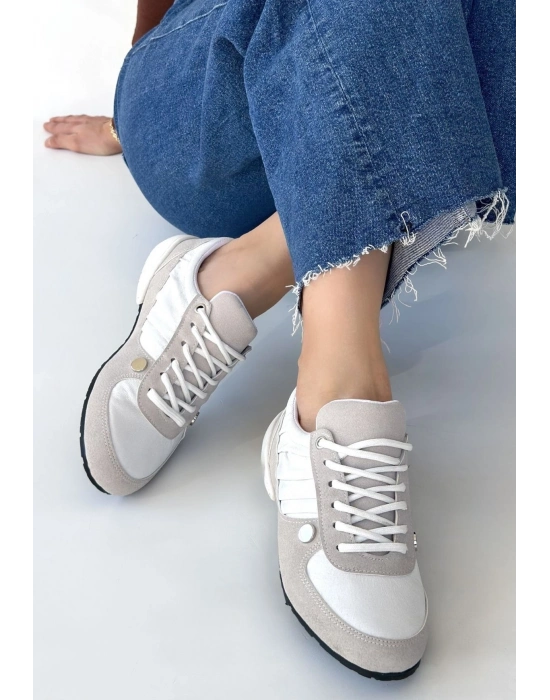 Jawen Gri Nubuk Beyaz Detaylı Spor Ayakkabı