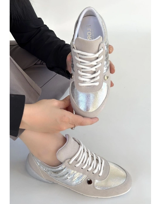 Jawen Gri Nubuk Gümüş Detaylı Spor Ayakkabı