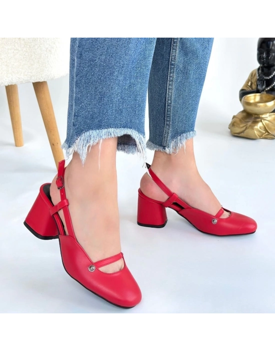 Jecci Kırmızı Cilt Topuklu Ayakkabı