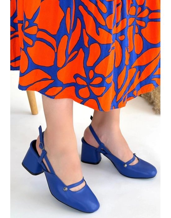 Jecci Mavi Cilt Topuklu Ayakkabı