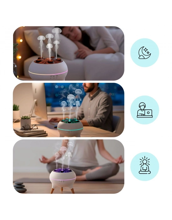 ® Jellyfish Ultrasonik Hava Nemlendirici – Deniz Anası Tasarımlı, Kumandalı, LED Işıklı ve Sese Duyarlı Ritim Modlu Buhar Makinesi