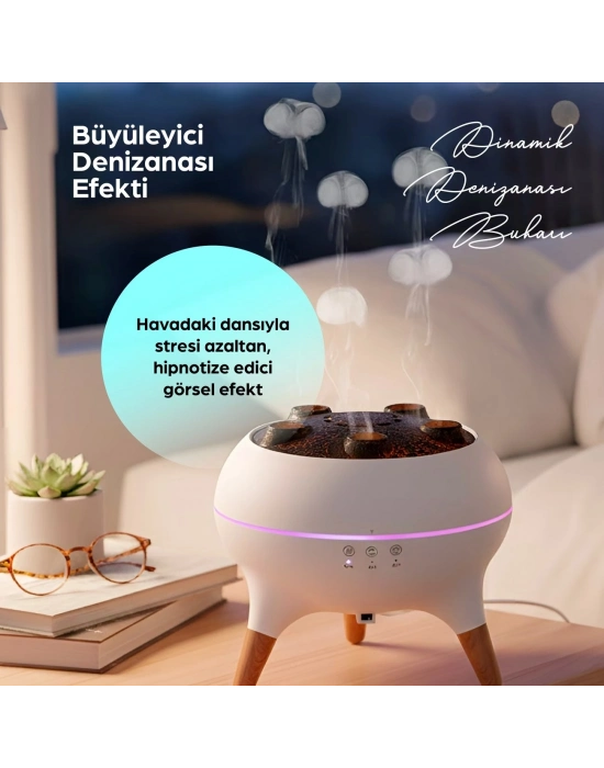 ® Jellyfish Ultrasonik Hava Nemlendirici – Deniz Anası Tasarımlı, Kumandalı, LED Işıklı ve Sese Duyarlı Ritim Modlu Buhar Makinesi
