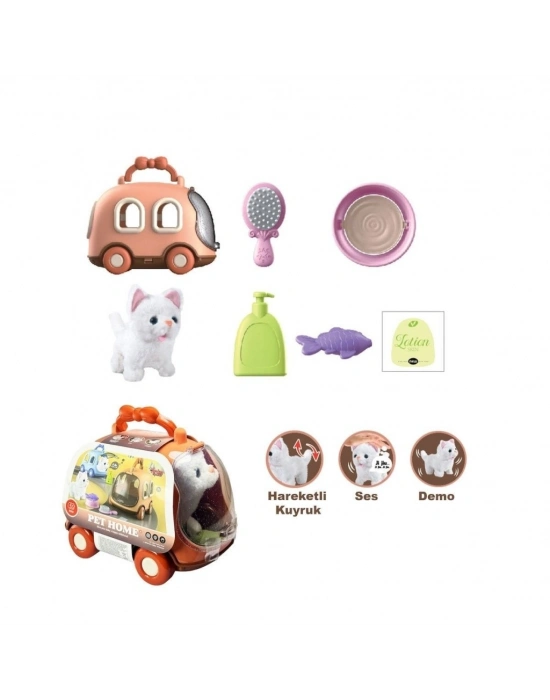 JND-6801 Taşıma Araba Çantalı Hareketli Pilli Kedi Set -Vardem Oyuncak