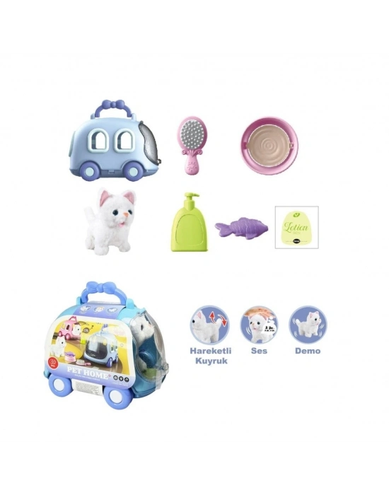 JND-6801 Taşıma Araba Çantalı Hareketli Pilli Kedi Set -Vardem Oyuncak