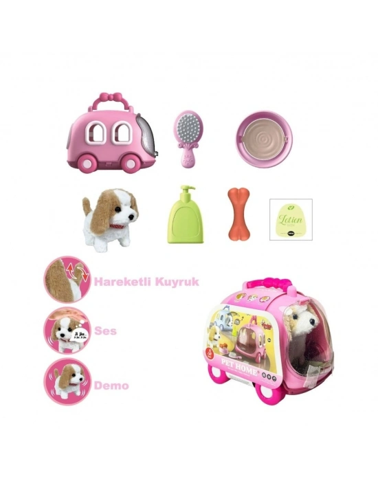 JND-6802 Taşıma Araba Çantalı Hareketli Pilli Köpek Set -Vardem Oyuncak