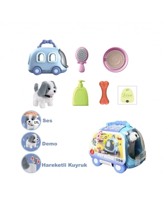 JND-6802 Taşıma Araba Çantalı Hareketli Pilli Köpek Set -Vardem Oyuncak