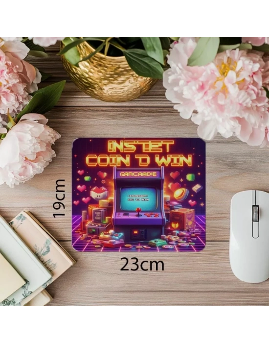 Joystick ve Pixel Temalı Renkli Mouse Pad - 19x23 cm 2 mm Dikdörtgen İthal Baskılı Mouse Pad