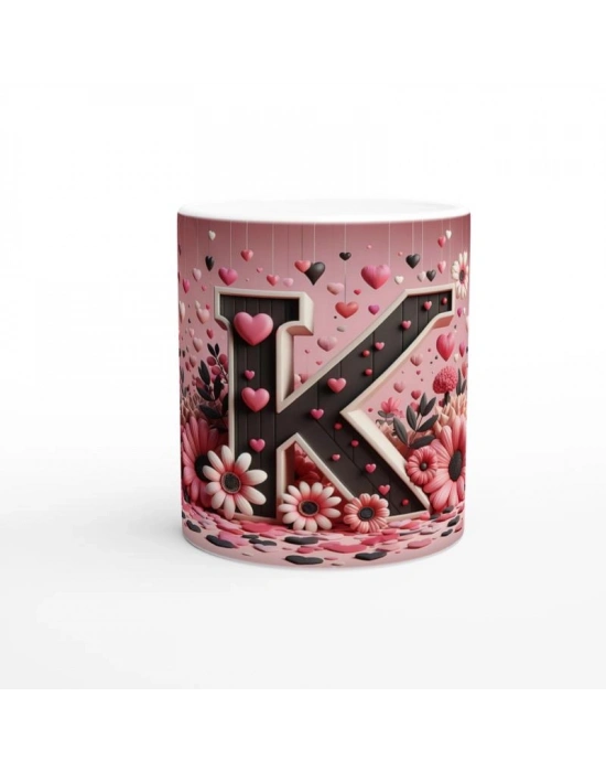 K Harfi Estetik Çizgili Harfli Kupa Bardak