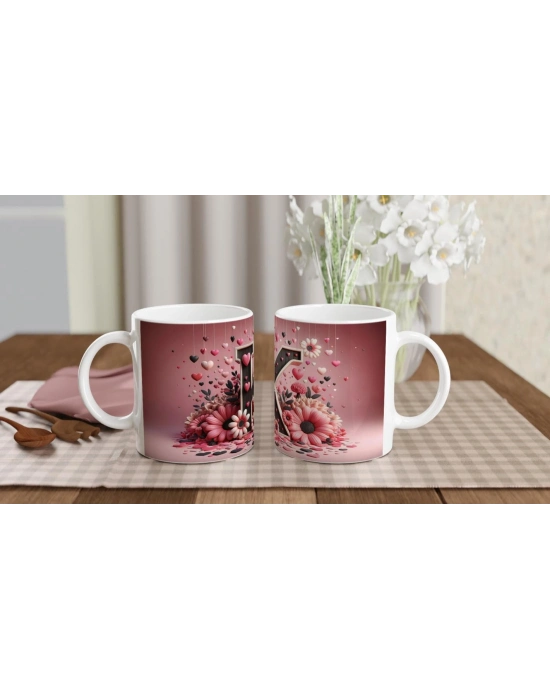 K Harfi Estetik Çizgili Harfli Kupa Bardak