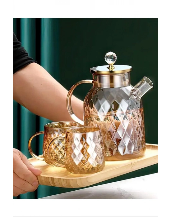 Kabartmalı Bambu Kapaklı Borosilikat Cam Demlik 1500ml Royaleks-CM-2005