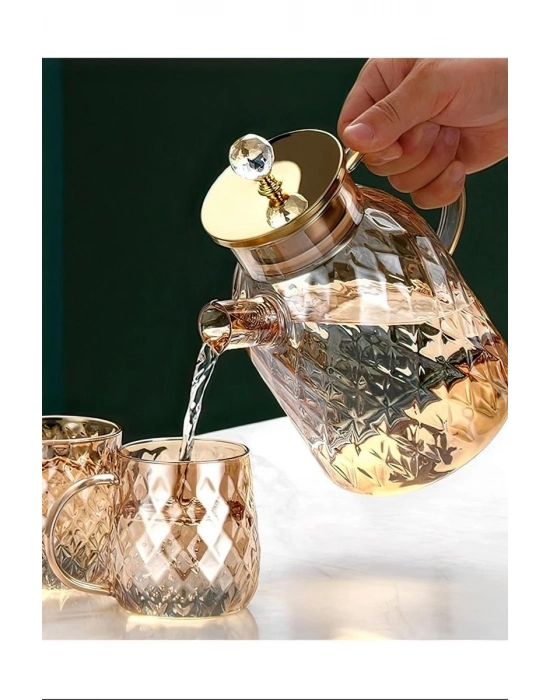 Kabartmalı Bambu Kapaklı Borosilikat Cam Demlik 1500ml Royaleks-CM-2005