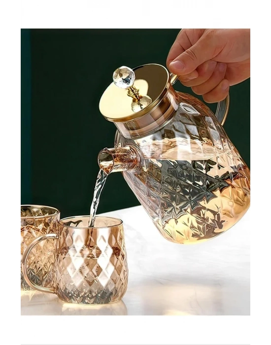 Kabartmalı Bambu Kapaklı Borosilikat Cam Demlik 1500ml Royaleks-CM-2005