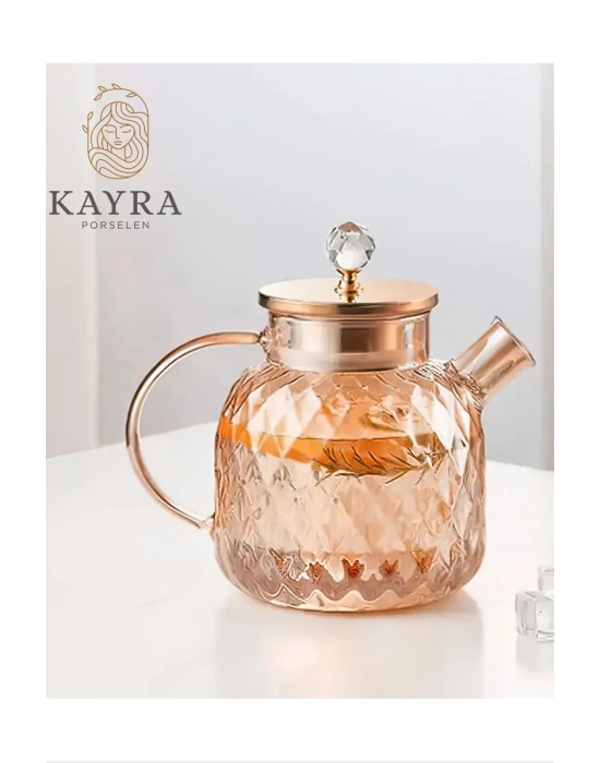 Kabartmalı Borosilikat Cam Demlik 1000ml Royaleks-CM-2006