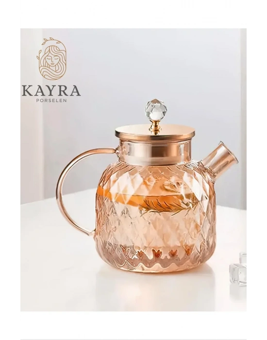 Kabartmalı Borosilikat Cam Demlik 1000ml Royaleks-CM-2006
