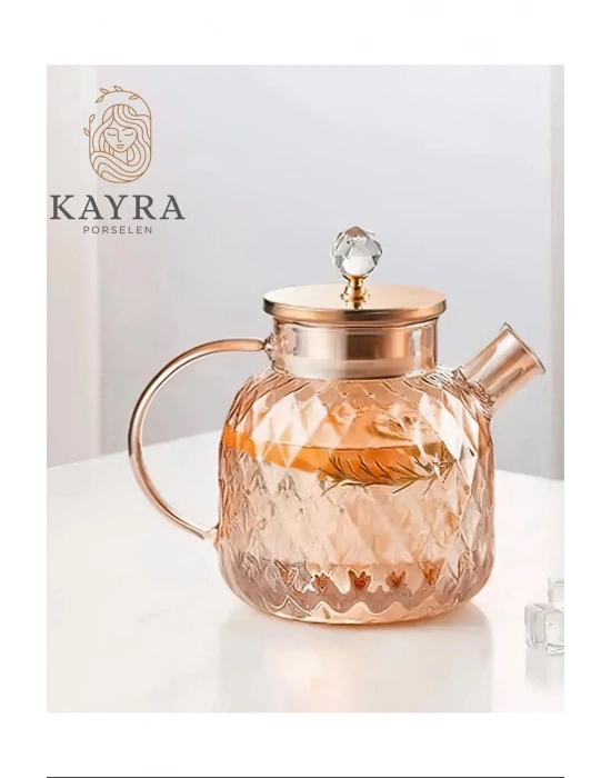 Kabartmalı Borosilikat Cam Demlik 1000ml Royaleks-CM-2006