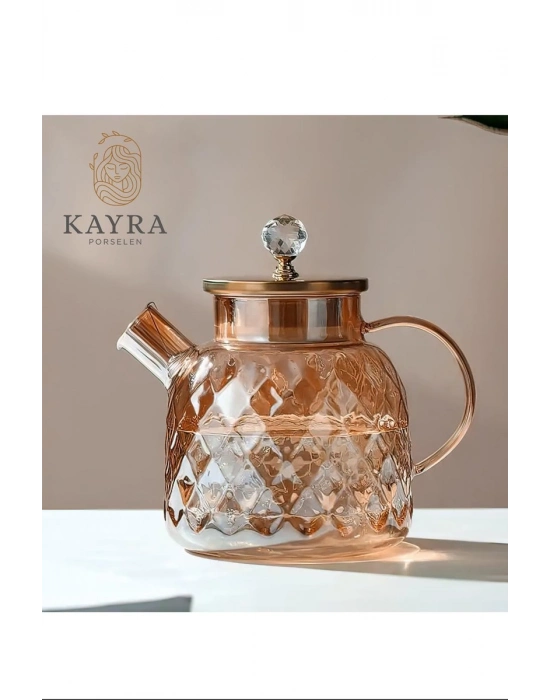 Kabartmalı Borosilikat Cam Demlik 1000ml Royaleks-CM-2006
