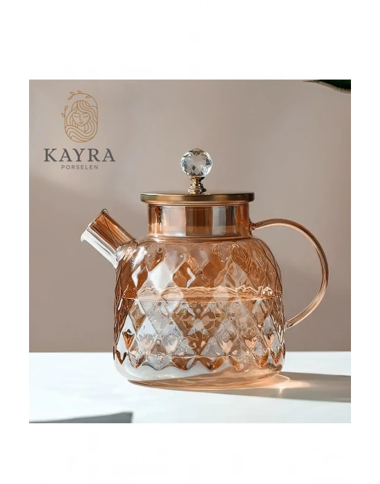 Kabartmalı Borosilikat Cam Demlik 1000ml Royaleks-CM-2006