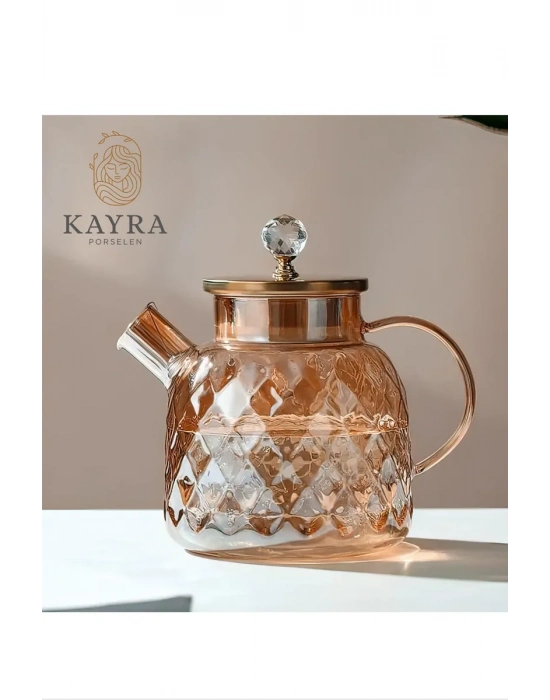 Kabartmalı Borosilikat Cam Demlik 1000ml Royaleks-CM-2006