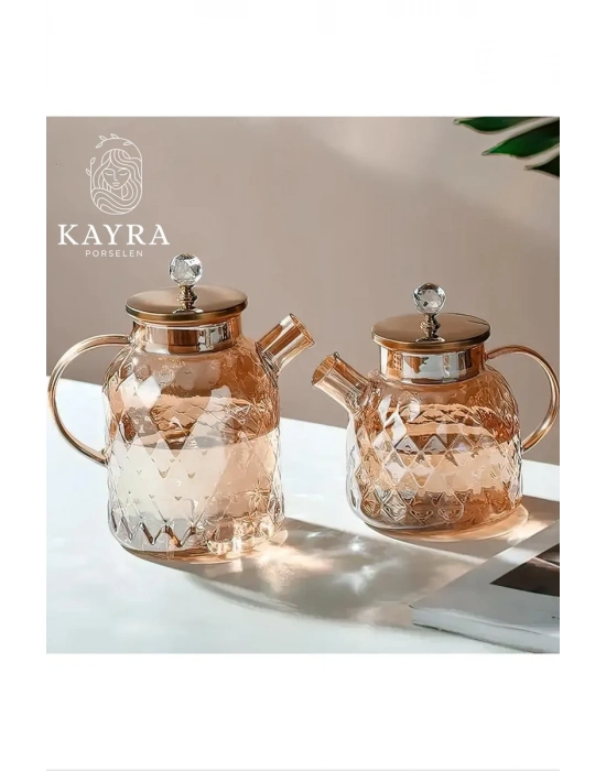 Kabartmalı Borosilikat Cam Demlik 1000ml Royaleks-CM-2006