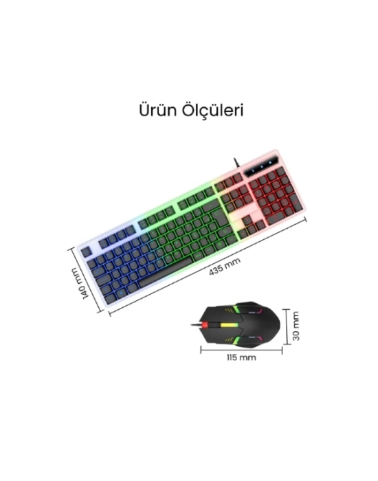 Kablolu Işıklı Gaming Standart Türkçe Q Klavye Ve Mouse Seti