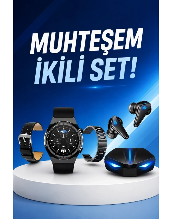 Kablosuz Bluetooth Bağlantılı Kulaklık ve Dokunmatik Ekran Akıllı Saat Arama Cevaplama
