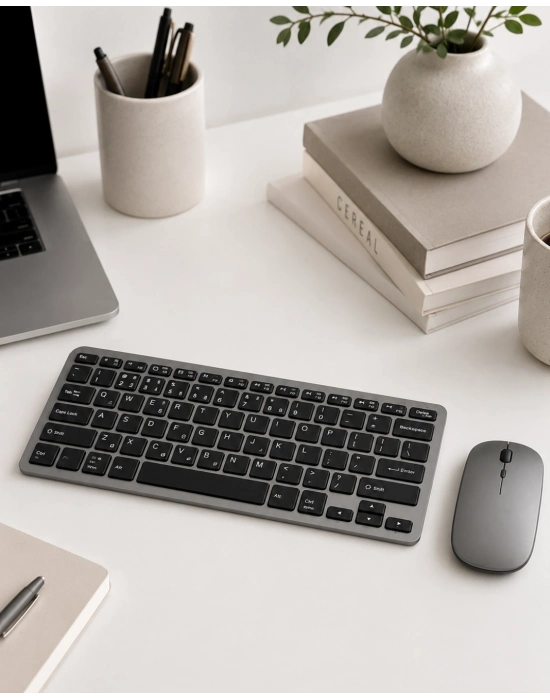 Kablosuz Bluetooth Klavye Mouse Seti Şarjlı Tablet Laptop Uyumlu