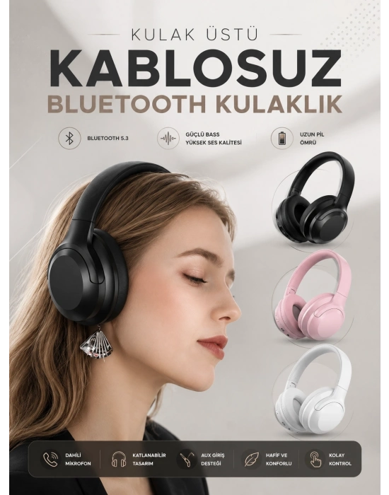 Kablosuz Bluetooth Kulaklık ANC/ENC Destekli Kulak Üstü Yüksek Ses Kaliteli