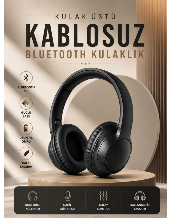 Kablosuz Bluetooth Kulaklık Kulak Üstü Mikrofonlu 5.0 Bluetooth ANC Özelliği