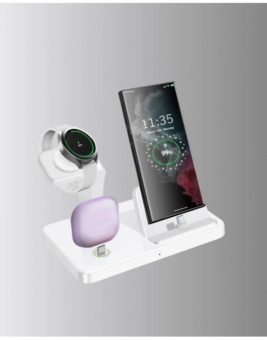 Kablosuz Şarj İstasyonu 4’ü 1 Arada iPhone Watch ve AirPods Uyumlu