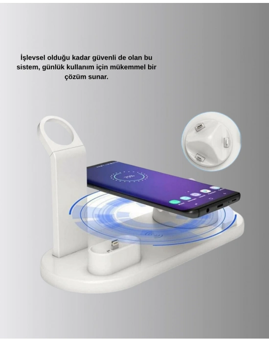 Kablosuz Şarj İstasyonu 4’ü 1 Arada iPhone Watch ve AirPods Uyumlu