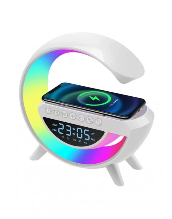 Kablosuz Şarjlı Bluetooth Hoparlör RGB Işık Gece Lambası Dijital Saat