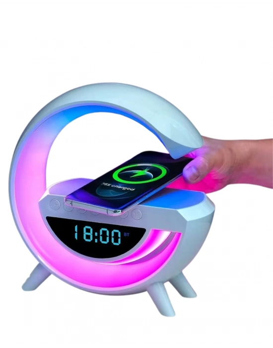 Kablosuz Şarjlı Bluetooth Hoparlör RGB Işık Gece Lambası Dijital Saat