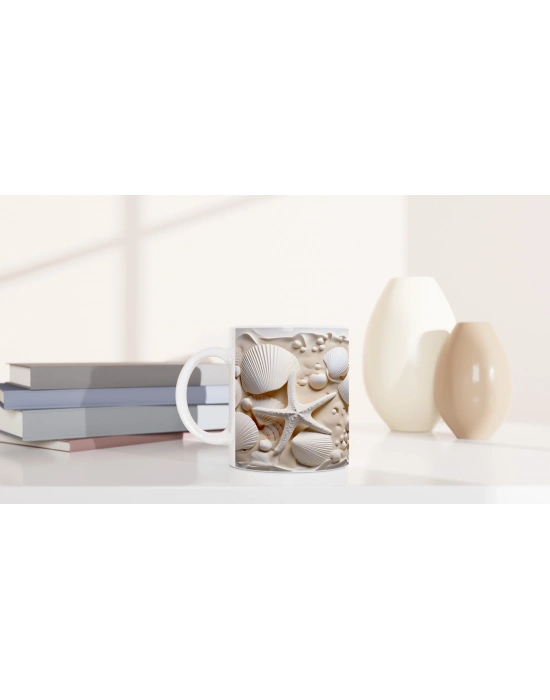 Kabuklar ve Yıldızlarla Bezenmiş Su Altı Temalı Kupa Bardak