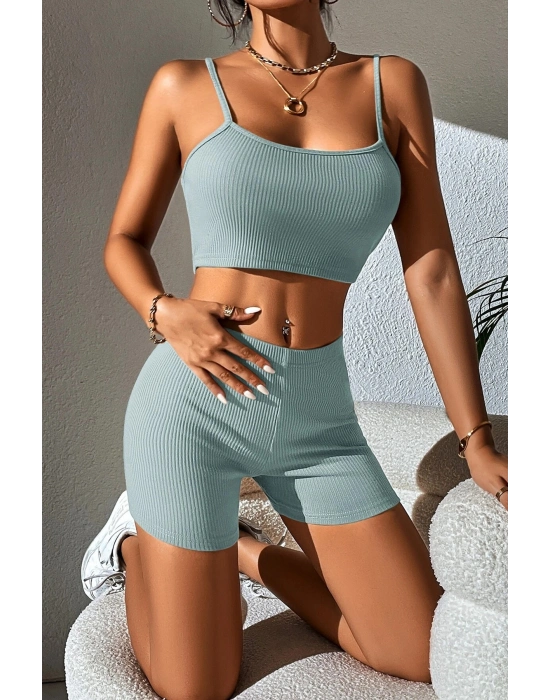 Kadın Açık Mavi Şortlu Kaşkorse Gecelik Takım