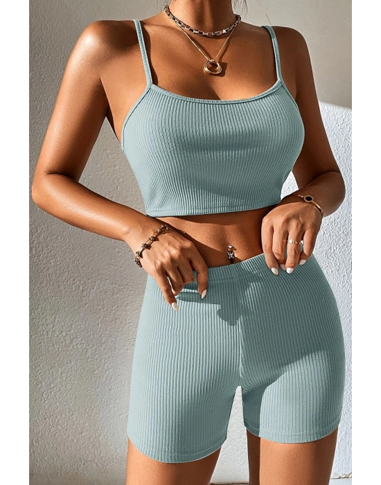 Kadın Açık Mavi Şortlu Kaşkorse Gecelik Takım