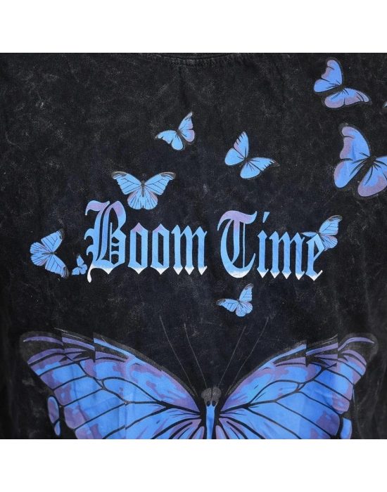 Kadın Asit Yıkamalı Oversize Tişört - Siyah