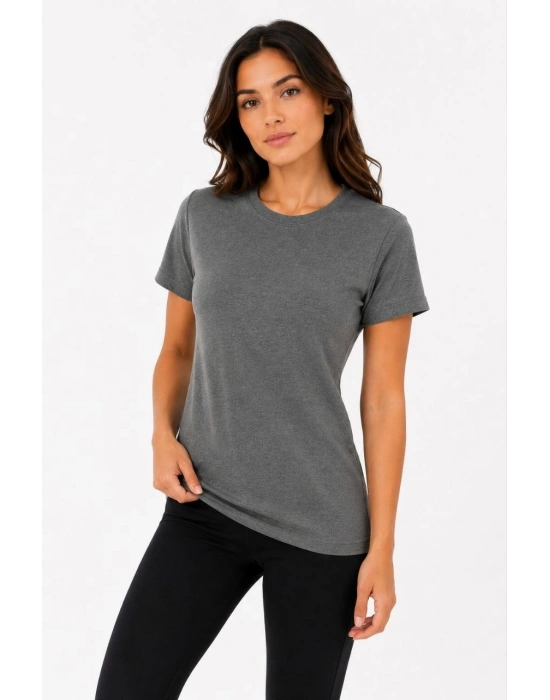 Kadın Basic Tişört Bisiklet Yaka Kısa Kol Günlük Yazlık Slim fit T-Shirt - Antrasit