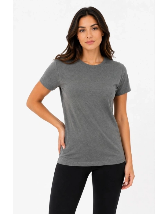 Kadın Basic Tişört Bisiklet Yaka Kısa Kol Günlük Yazlık Slim fit T-Shirt - Antrasit