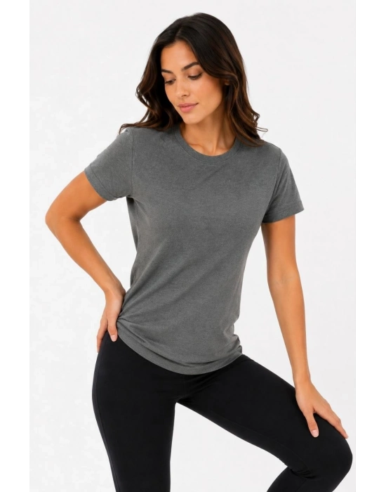 Kadın Basic Tişört Bisiklet Yaka Kısa Kol Günlük Yazlık Slim fit T-Shirt - Antrasit