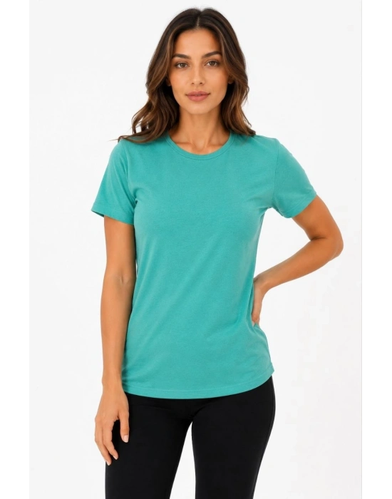 Kadın Basic Tişört Bisiklet Yaka Kısa Kol Günlük Yazlık Slim fit T-Shirt - Su Yeşili