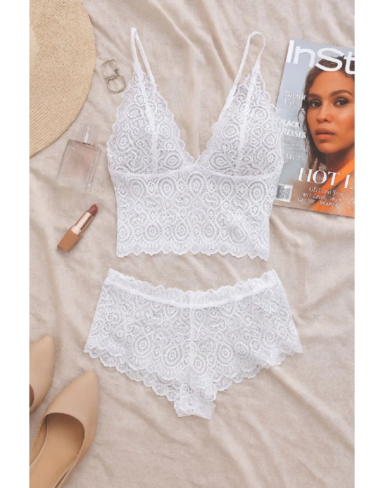 Kadın Beyaz Dantel Bralet Şort Takımı – Romantik ve Zarif İç Giyim