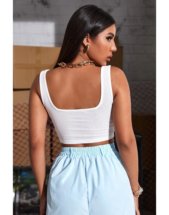 Kadın Beyaz Kalın Askılı Crop Top Büstiyer