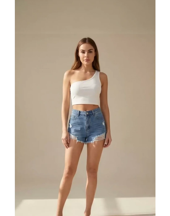 Kadın Beyaz Tek Omuz Crop Büstiyer – Modern ve Şık Tasarım