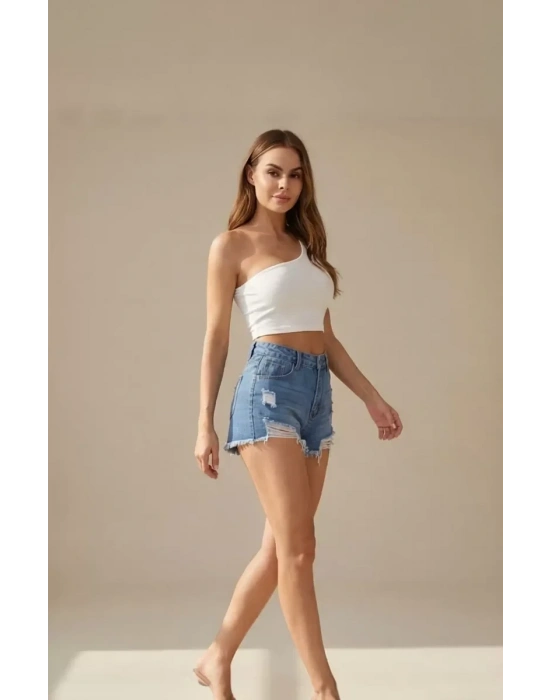 Kadın Beyaz Tek Omuz Crop Büstiyer – Modern ve Şık Tasarım