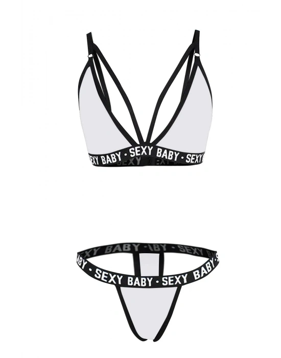 Kadın Beyaz Yazı Detaylı Ipli Sütyen Takımı