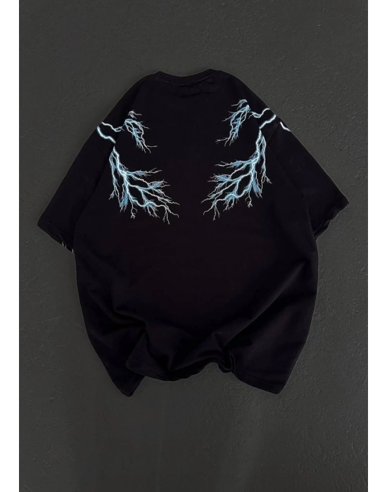 Kadın Bisiklet Yaka Baskılı  Kısa kol Oversize T-Shirt - Siyah