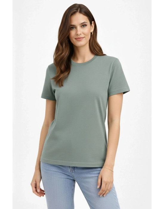 Kadın Bisiklet Yaka Yazlık Kısa kol Düz Tişört Regular Kalıp T-shirt - Mint Yeşili